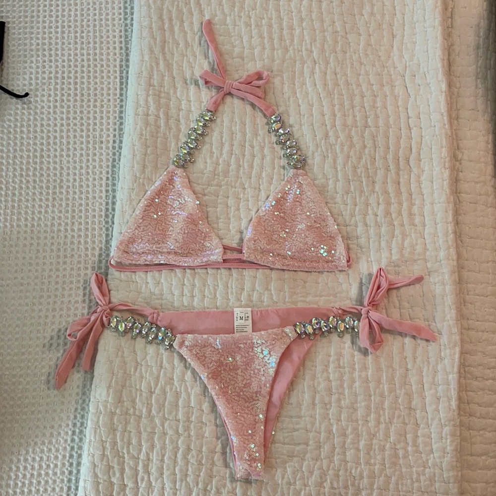 NWOT Pink Sequin Bling Bikini